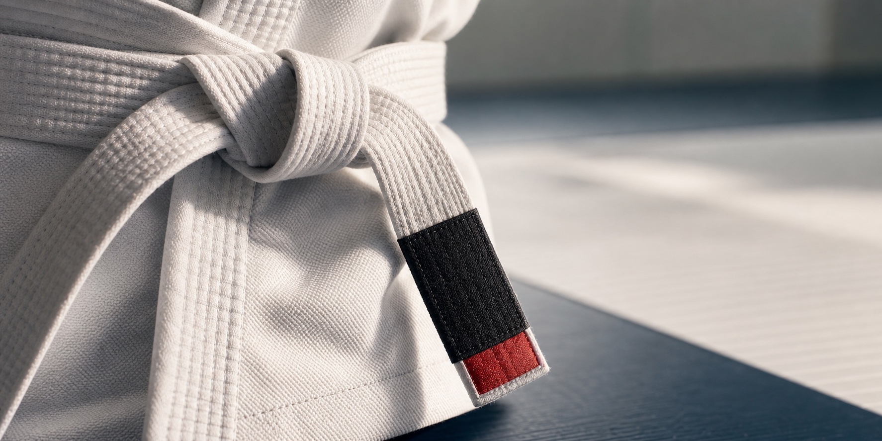 Brazilian Jiu Jitsu belt path on a dark mat